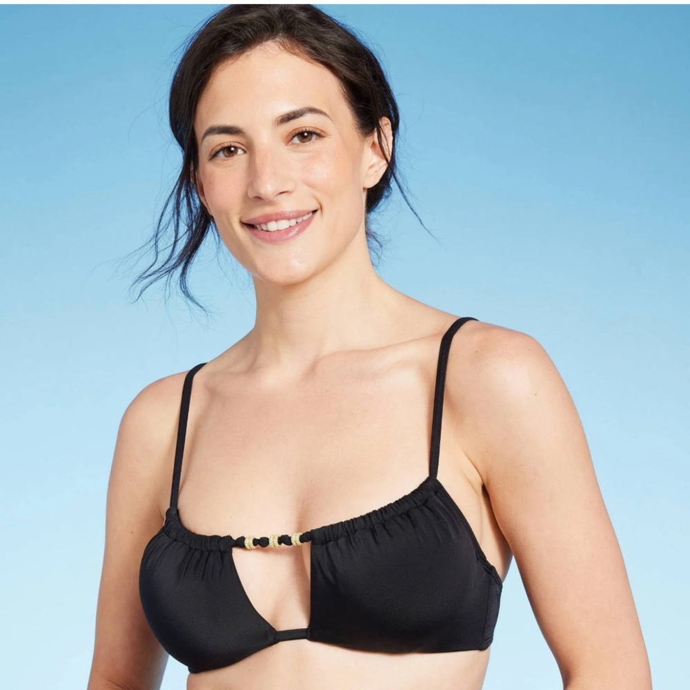 NWT Shade & Shore 36B‎ Black Gold Bead Detail Underwire Bikini Swim Top